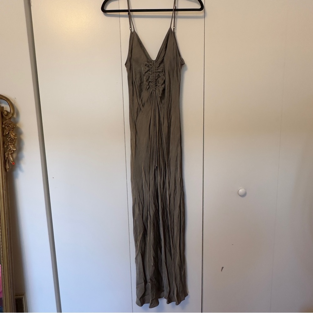 ZARA Ruched Satin Maxi Dress | Taupe